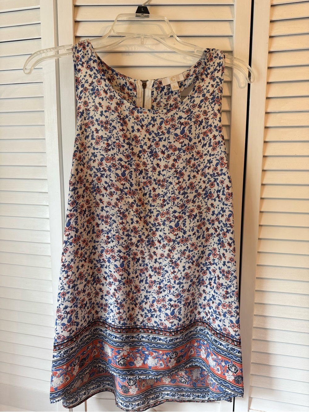 C Floral Border Sleeveless Tank Top - Blue & Cream